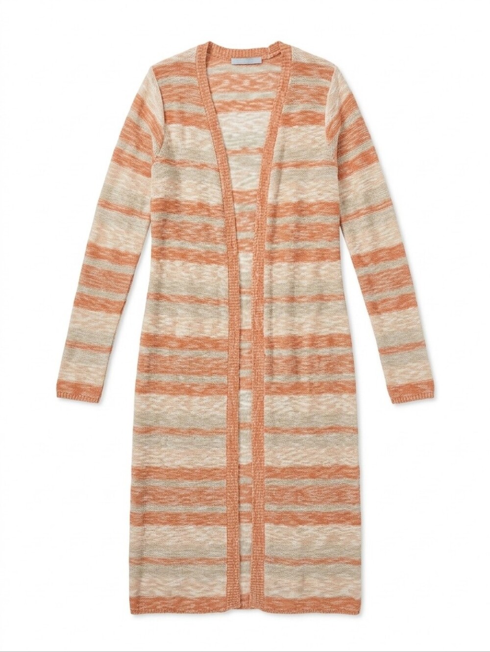 Maurice's cream/coral long, open lightweight cardigan, L. EUC.